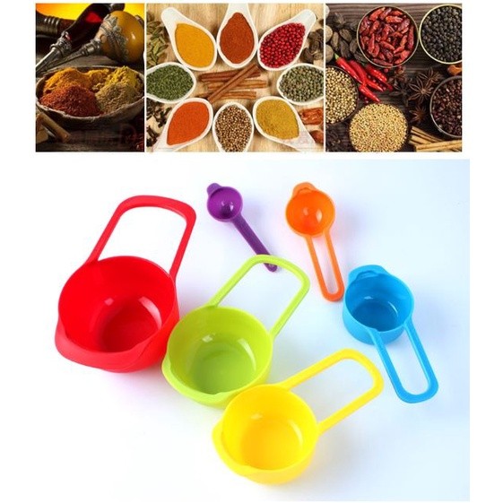 DIY Colored Plastic 6-piece Rainbow Measuring Cup and Spoon Set Combination with Scale Measuring Spoon Baking(2367L) - Image 7