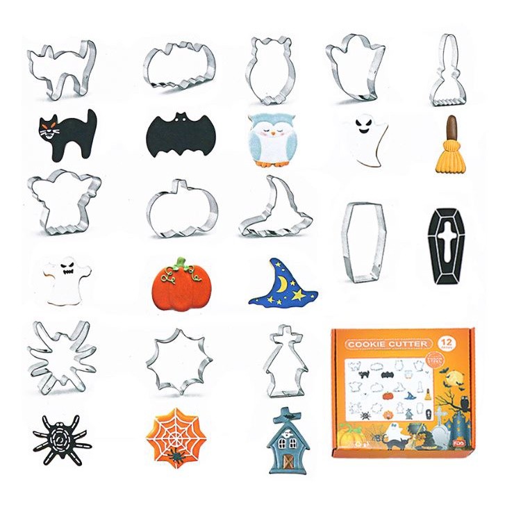 12pcs/set 3D DIY Halloween Metal Cookie Cutters Stainless Steel Fondant Biscuit Mould Pumpkin Mold (2386L) - Image 7