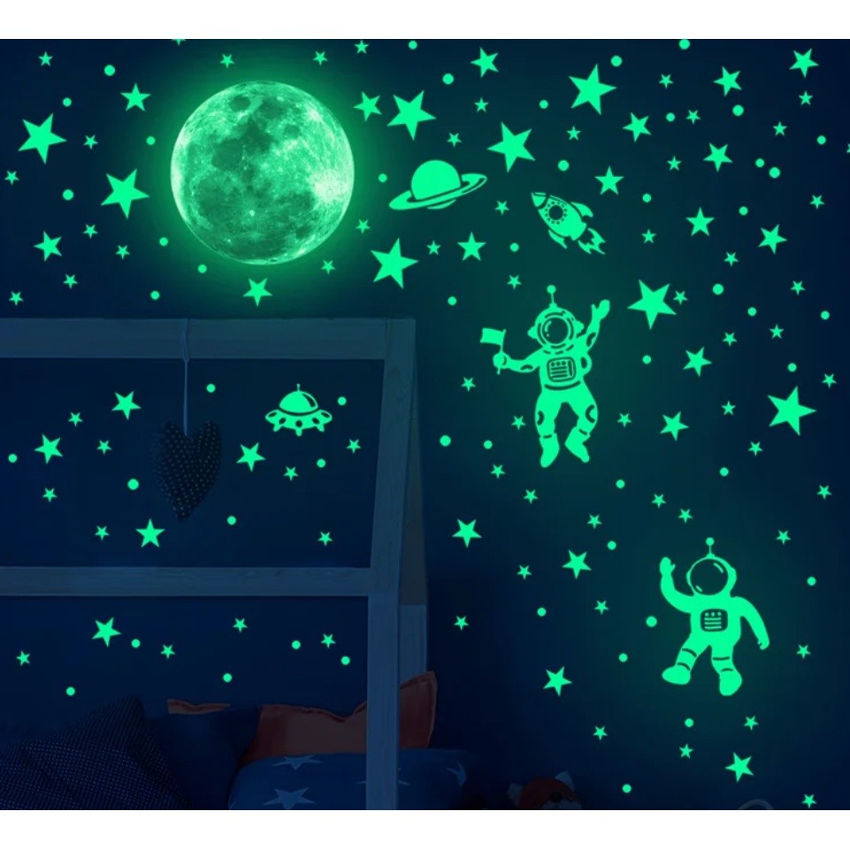100 Pcs Glow In The Dark Luminous Stars Fluorescent Noctilucent Plastic Wall Sticker Kids 星星夜光贴片(2506L) - Image 2