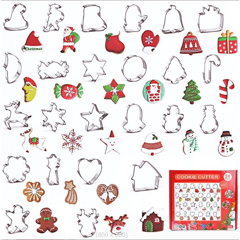 24pcs/set Gingerbread Cookie Cutter Stainless Steel Biscuit Mold Christmas Chocolate Cake Pastry Baking Tool(2375L)