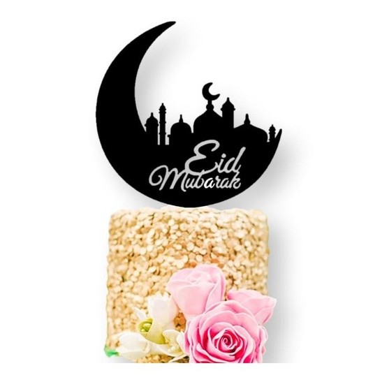 1pc Eid Mubarak Mosque Black Outline Matelic Acrylic Cake Topper (2658L) - Image 2