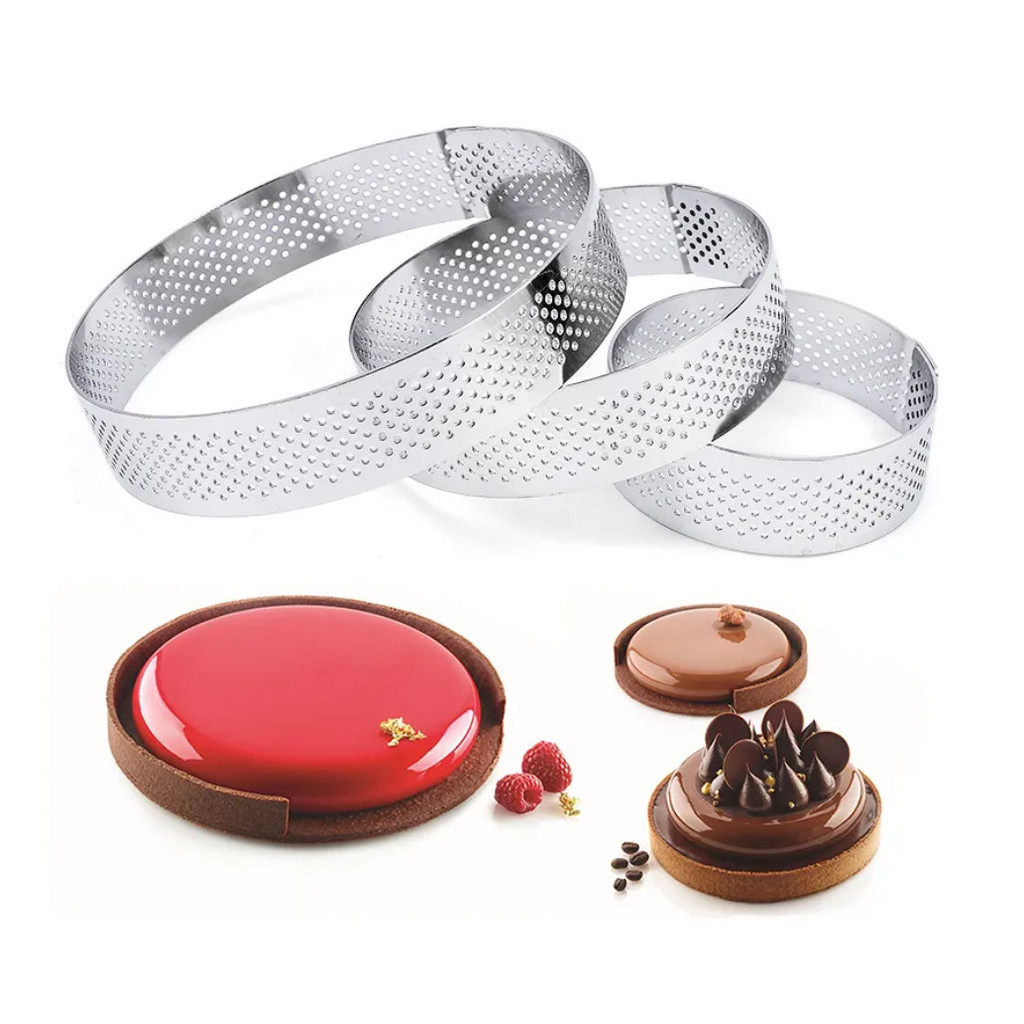 3 in 1 Perforated Round Square Tart Ring Stainless Steel Fruit Pie Tartlet Mold for Baking DIY Dessert Cake (2792L) - Image 3