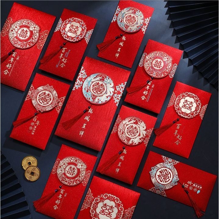 2Pcs Eye-catching Lucky Red Pocket Paper Decorative Wedding Red Envelope Tassel Wedding Money Bag for Festival (2831L) - Image 2