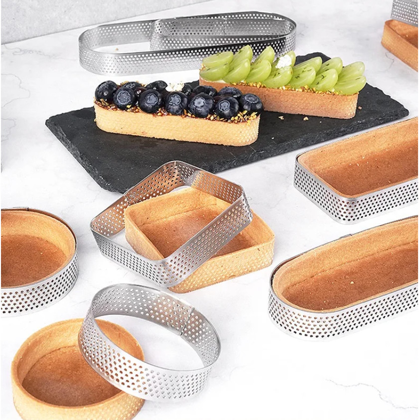 3 in 1 Perforated Round Square Tart Ring Stainless Steel Fruit Pie Tartlet Mold for Baking DIY Dessert Cake (2792L)