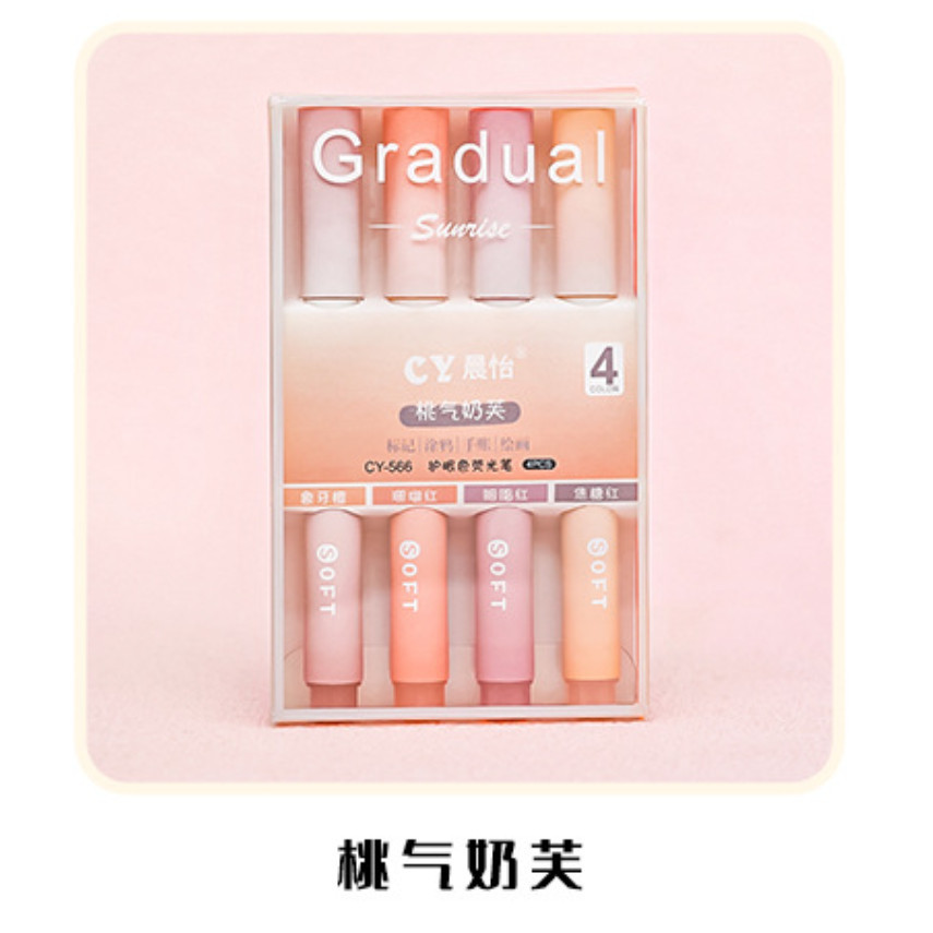 4pcs/Box Highlighter Pen Kawaii Markers Multifunctional Color graffiti Painting Liner Pen Students 渐变护眼斜头荧光笔(142-2866L) - Image 12
