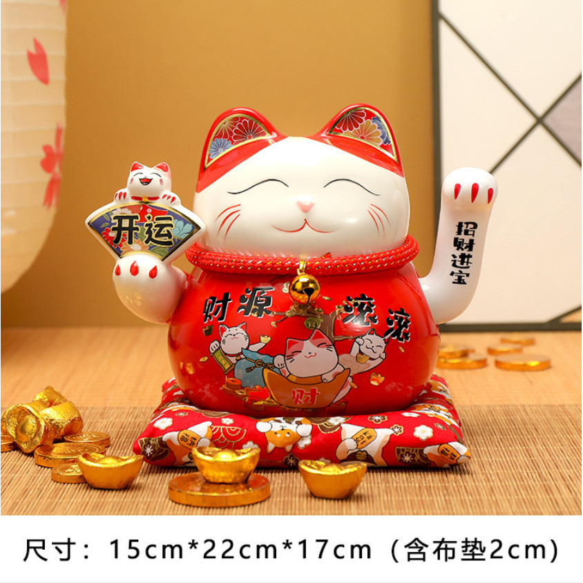 6.5/8.5inch Ceramic Beckoning Cat Maneki Neko Ornament Swing Lucky Fortune Cat Feng Shui Decoration 招财猫摇手(2828L) - Image 6