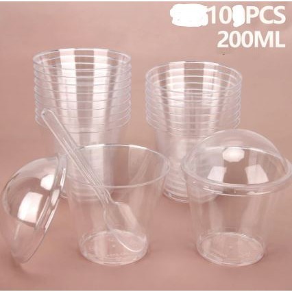 10pcs 200ml Disposable Dessert Cups with Lids Transparent Plastic Cafe Cup Multi-Use Ice Cream Container (2863L) - Image 4