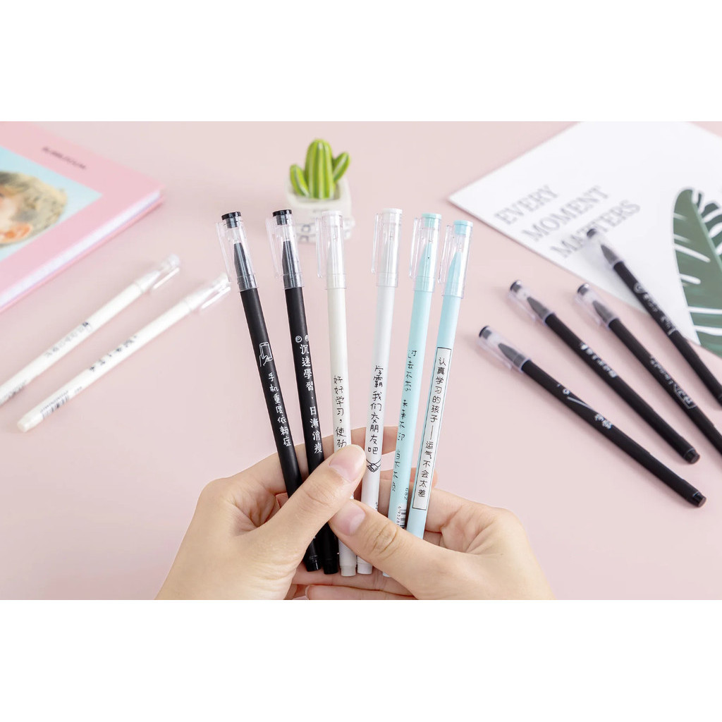 1pc Creative Personalized Text Make Friends with Straight A Student Gel Pen Black Student 中性笔黑色笔(144-2875L) - Image 5