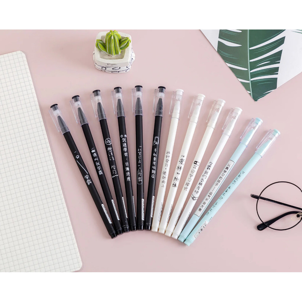 1pc Creative Personalized Text Make Friends with Straight A Student Gel Pen Black Student 中性笔黑色笔(144-2875L) - Image 11