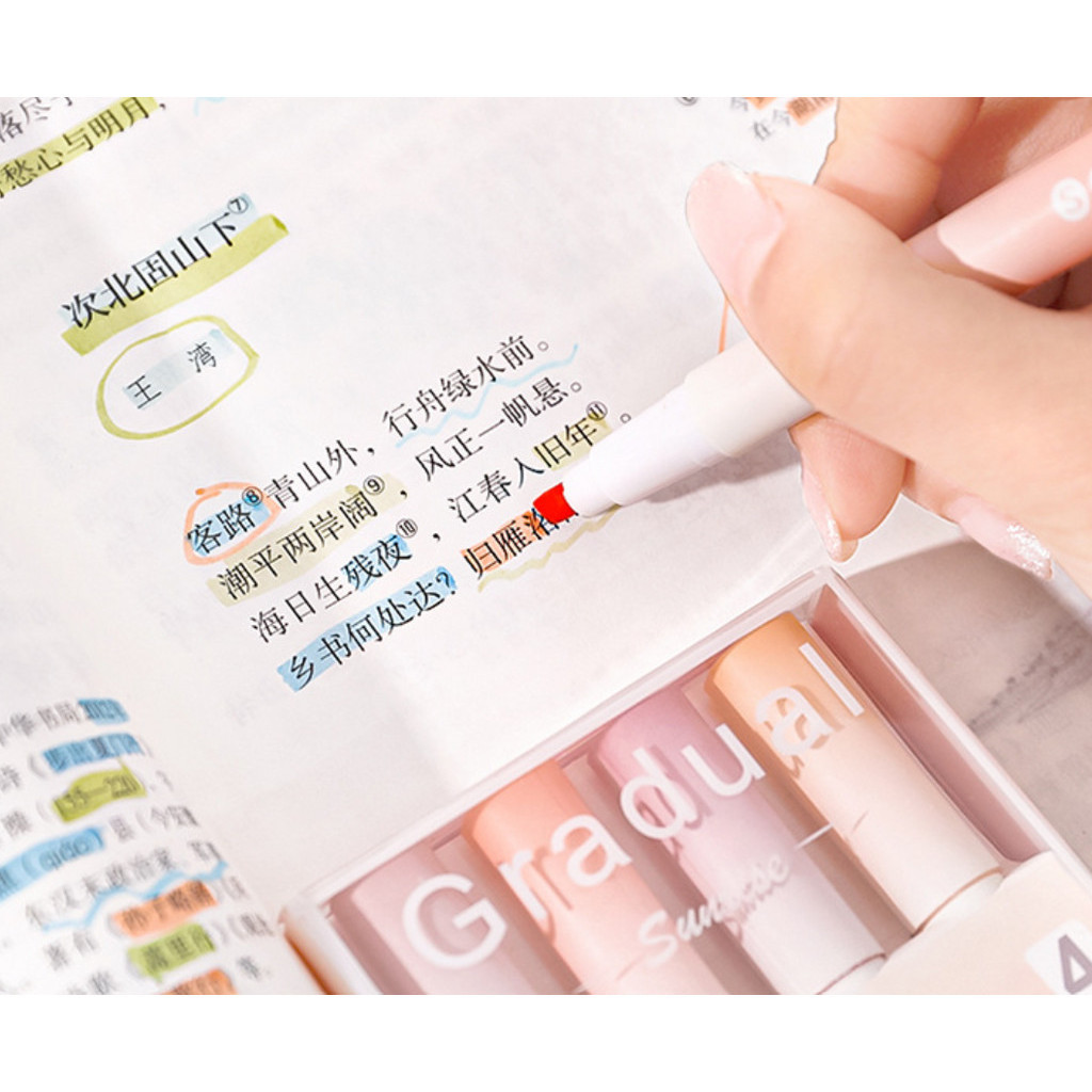 4pcs/Box Highlighter Pen Kawaii Markers Multifunctional Color graffiti Painting Liner Pen Students 渐变护眼斜头荧光笔(142-2866L) - Image 8