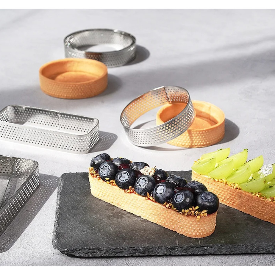 3 in 1 Perforated Round Square Tart Ring Stainless Steel Fruit Pie Tartlet Mold for Baking DIY Dessert Cake (2792L) - Image 2