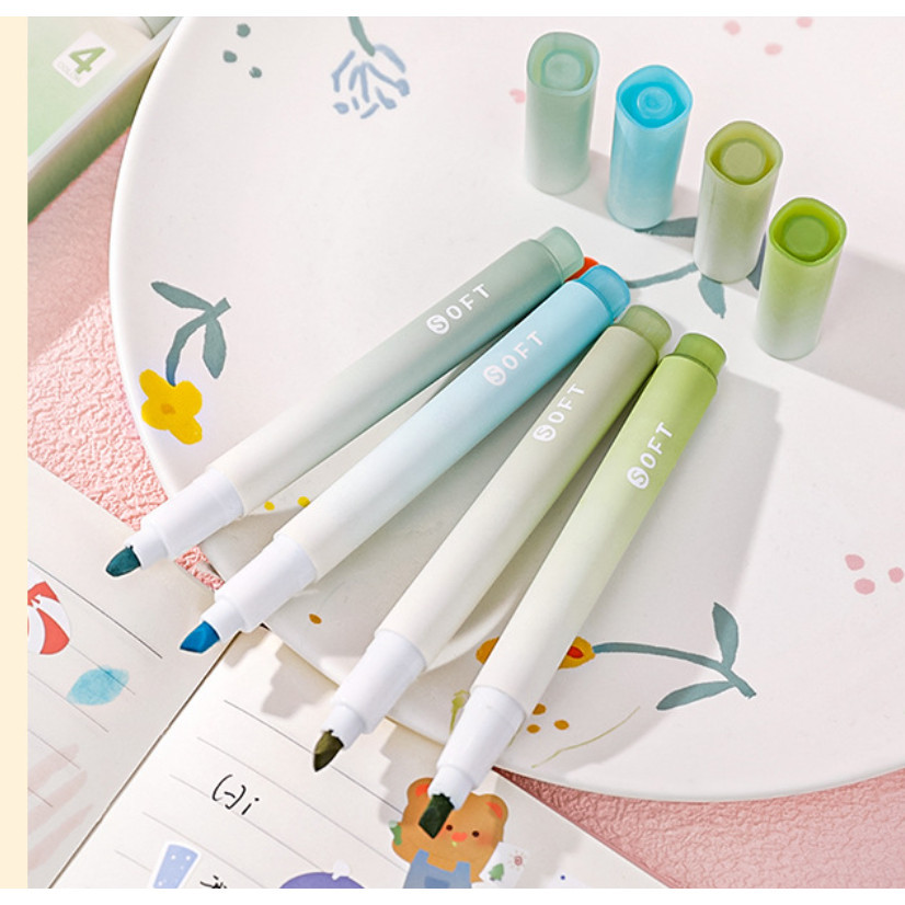 4pcs/Box Highlighter Pen Kawaii Markers Multifunctional Color graffiti Painting Liner Pen Students 渐变护眼斜头荧光笔(142-2866L) - Image 9