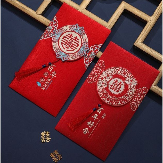 2Pcs Eye-catching Lucky Red Pocket Paper Decorative Wedding Red Envelope Tassel Wedding Money Bag for Festival (2831L) - Image 3
