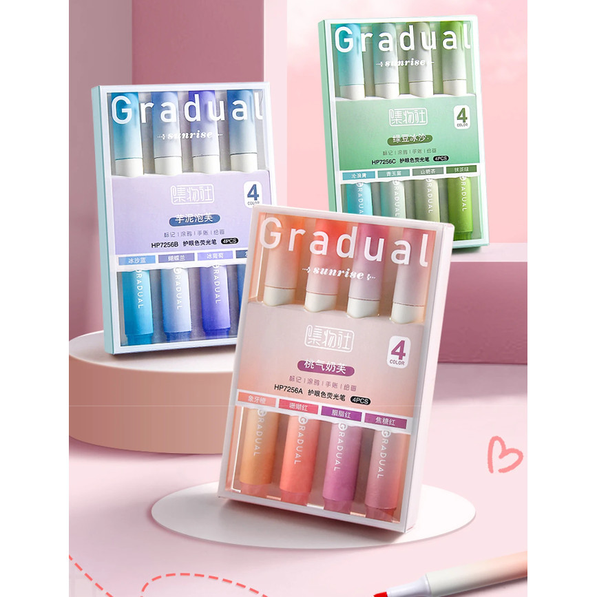 4pcs/Box Highlighter Pen Kawaii Markers Multifunctional Color graffiti Painting Liner Pen Students 渐变护眼斜头荧光笔(142-2866L)