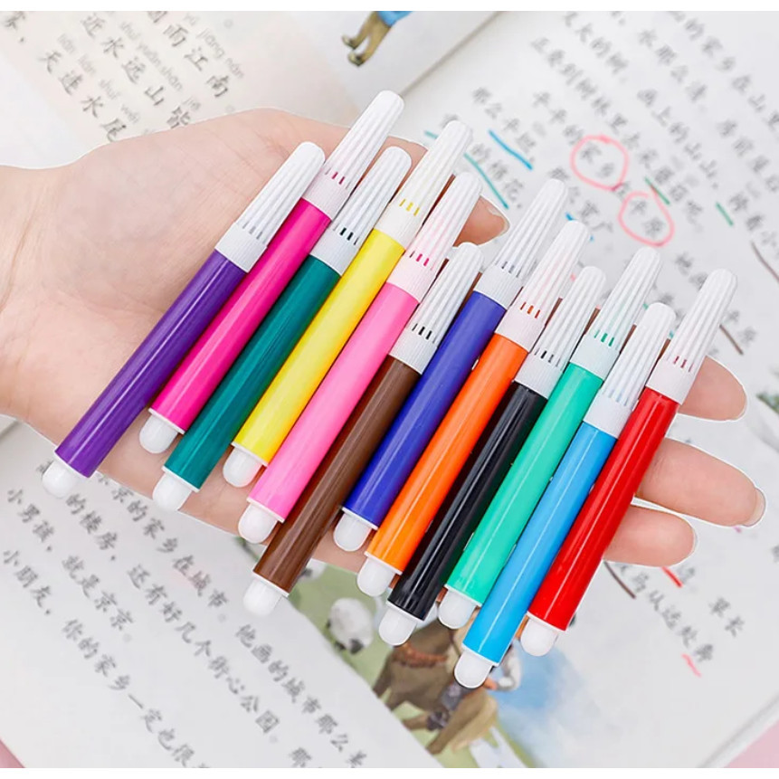 12Colors Mini Watercolor Art Markers Brush Pen Highlighter Drawing Graffiti Pens for kids School水彩笔(2153-2865L)