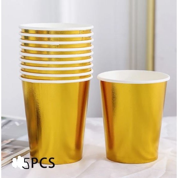 5pcs 250ml Radium Thickened Paper Cup Plates Disposable Paper Cup Plates Raw Wood Pulp Wedding Birthday Tableware(2909L) - Image 4