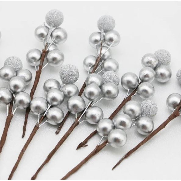 5Pcs Mini Artificial Berries Gold Silver Stamen Fake Flowers For Wedding Wreath Gift Packing Party DIY Decor (2900L) - Image 6