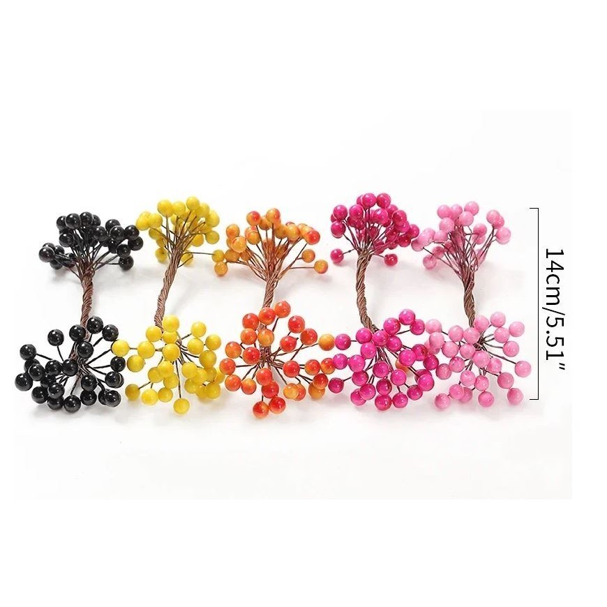 20pcs/40head Pearl Double Head Berries Mini Fake Fruit Berries Red Cherry Flower Bouquet Stamen Christmas Decor(2899L) - Image 8