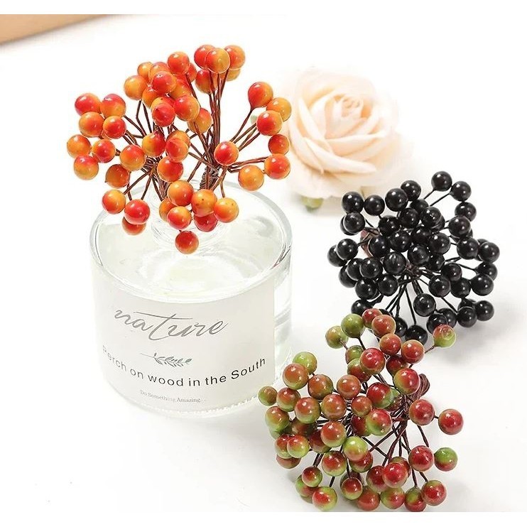 20pcs/40head Pearl Double Head Berries Mini Fake Fruit Berries Red Cherry Flower Bouquet Stamen Christmas Decor(2899L) - Image 6