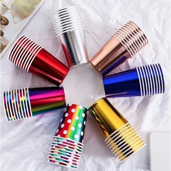 5pcs 250ml Radium Thickened Paper Cup Plates Disposable Paper Cup Plates Raw Wood Pulp Wedding Birthday Tableware(2909L)