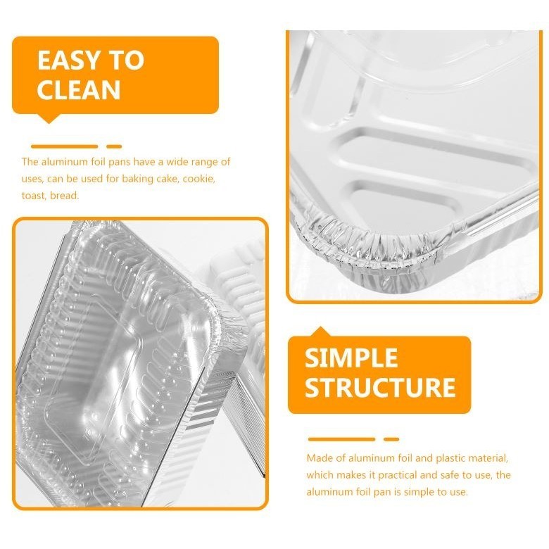 5pcs Packing Box Single Use Foil Liners Food Containers with Lids Aluminum Pie Pans Baking Cake Boxes(2902L) - Image 3