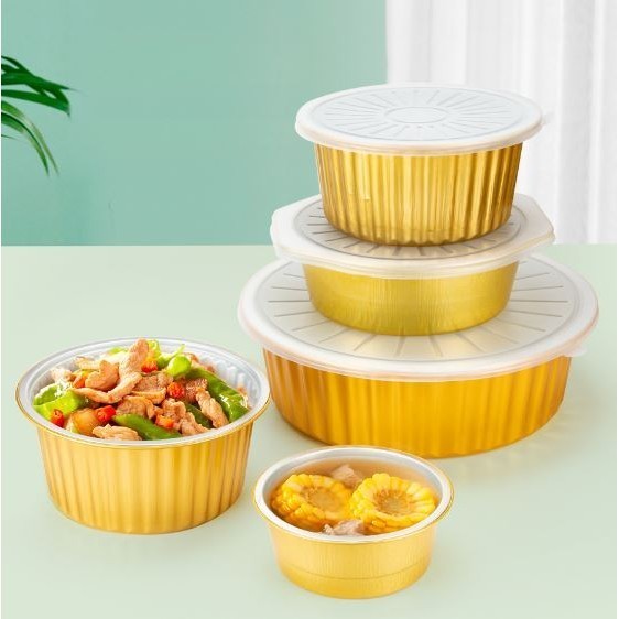 1pc Net Red Gold Tin Paper Box Thick Round Takeaway Packaging Box Disposable Aluminum Foil 金属锡纸盒 (2930L) - Image 2