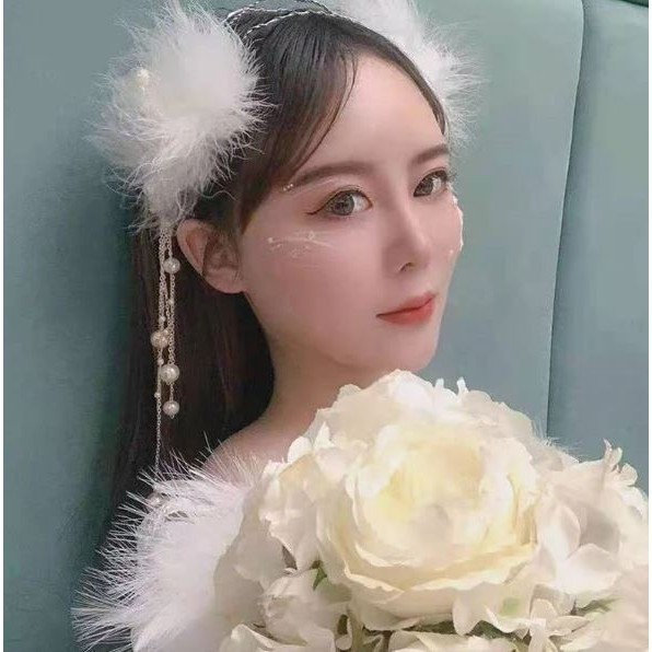 2pcs Fairy White Feather Hair Clip Headdress Wedding For women Girls Daily Personality Sweet Feather Hair Access(2913L) - Image 2