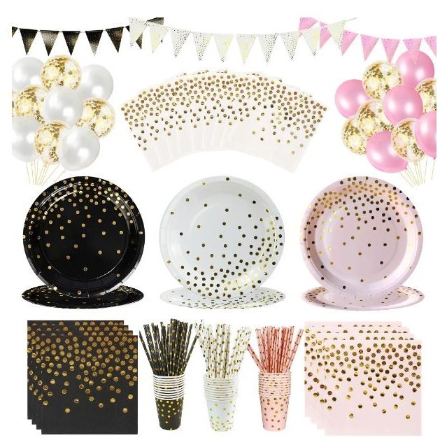 5pcs/pack Dot Disposable Tableware Plates Paper Cups Happy Birthday Party Decor Kids Boy Girl Babayshower Favor(2908L)
