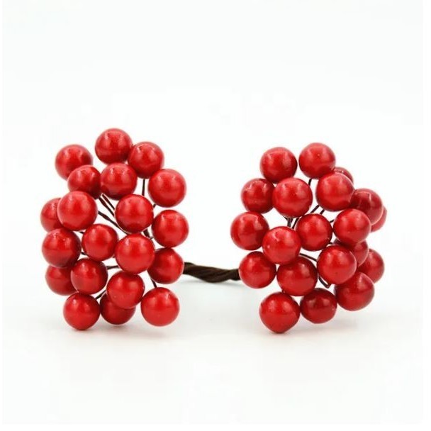 20pcs/40head Pearl Double Head Berries Mini Fake Fruit Berries Red Cherry Flower Bouquet Stamen Christmas Decor(2899L) - Image 16