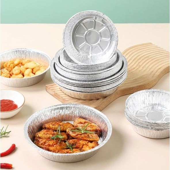 5Pcs Disposable Foil Pans Round Foil with Lids Pie Pans For Air Fryer Baking Cooking Storage Baking Foil Tray (2904L)