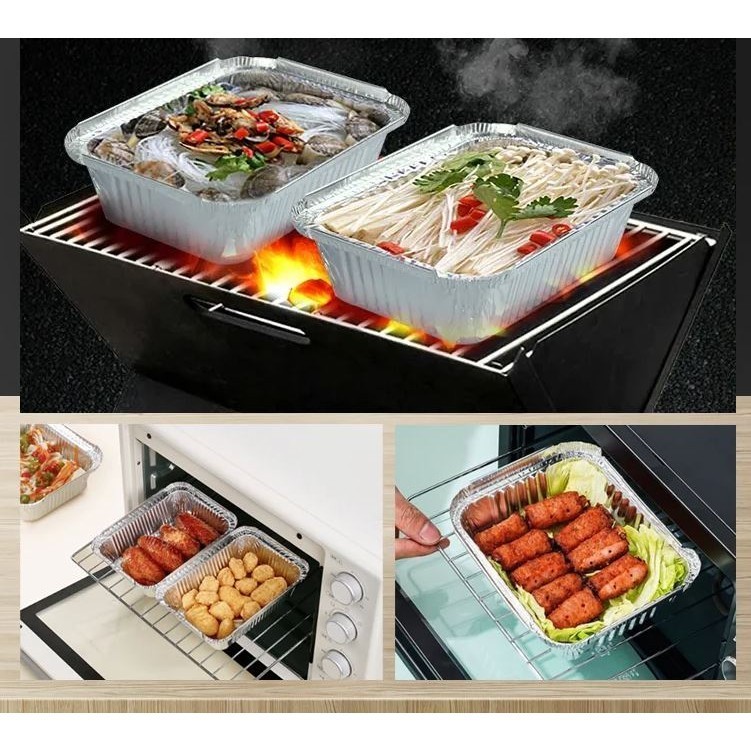 5pcs Disposable Square Aluminum Foil Lunch Box Food Packaging Heavy Duty Oblong Foil Pans with Lids (2903L) - Image 2