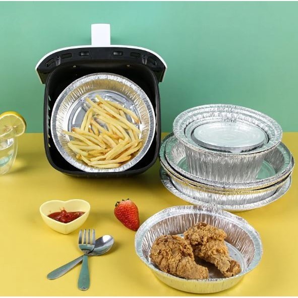 5Pcs Disposable Foil Pans Round Foil with Lids Pie Pans For Air Fryer Baking Cooking Storage Baking Foil Tray (2904L) - Image 2