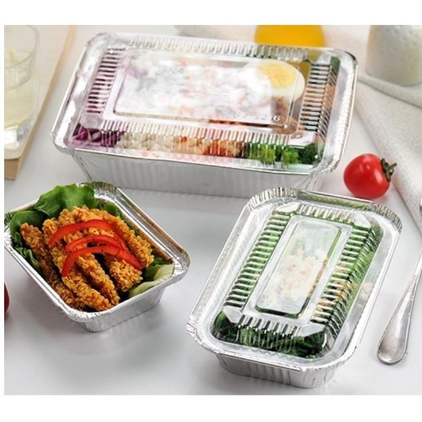 5pcs Disposable Square Aluminum Foil Lunch Box Food Packaging Heavy Duty Oblong Foil Pans with Lids (2903L)