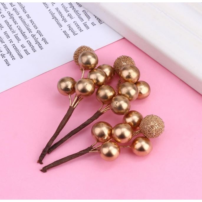 5Pcs Mini Artificial Berries Gold Silver Stamen Fake Flowers For Wedding Wreath Gift Packing Party DIY Decor (2900L) - Image 4