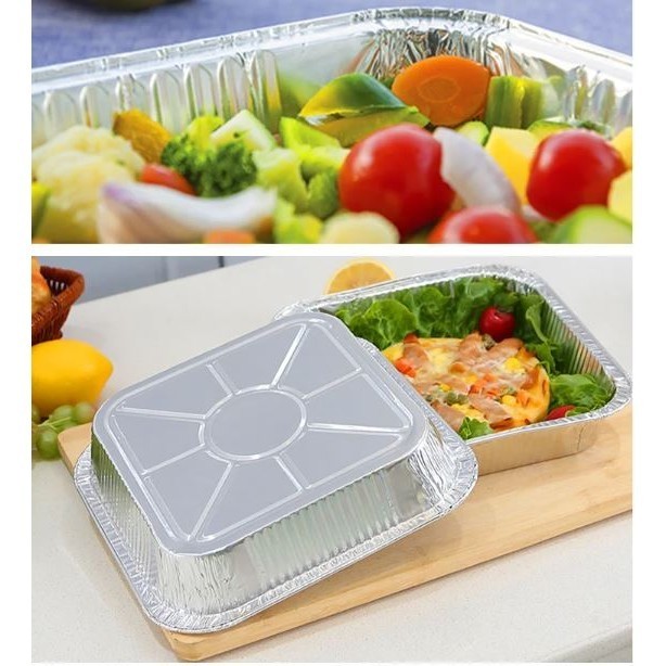 5pcs Disposable Square Aluminum Foil Lunch Box Food Packaging Heavy Duty Oblong Foil Pans with Lids (2903L) - Image 3
