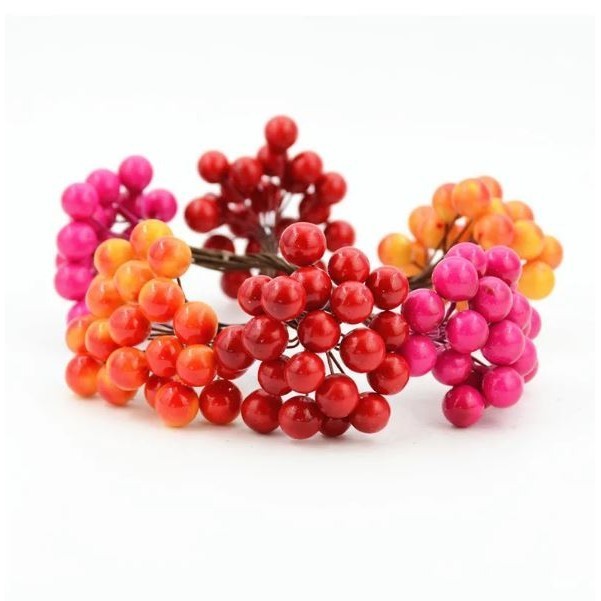 20pcs/40head Pearl Double Head Berries Mini Fake Fruit Berries Red Cherry Flower Bouquet Stamen Christmas Decor(2899L) - Image 3