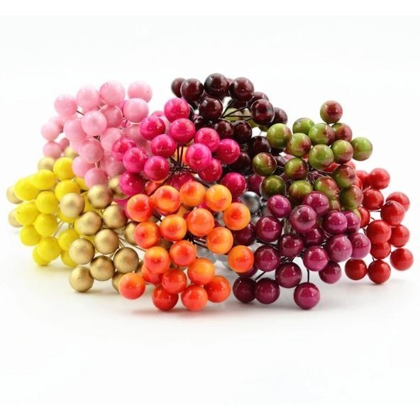 20pcs/40head Pearl Double Head Berries Mini Fake Fruit Berries Red Cherry Flower Bouquet Stamen Christmas Decor(2899L) - Image 2