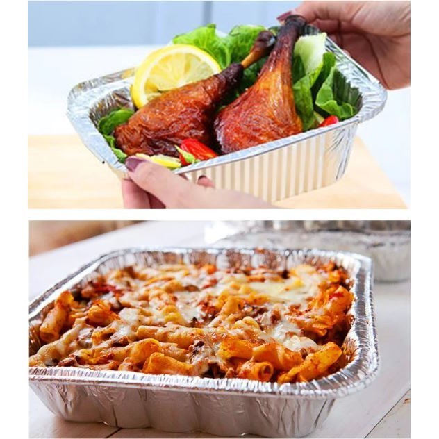 5pcs Disposable Square Aluminum Foil Lunch Box Food Packaging Heavy Duty Oblong Foil Pans with Lids (2903L) - Image 4