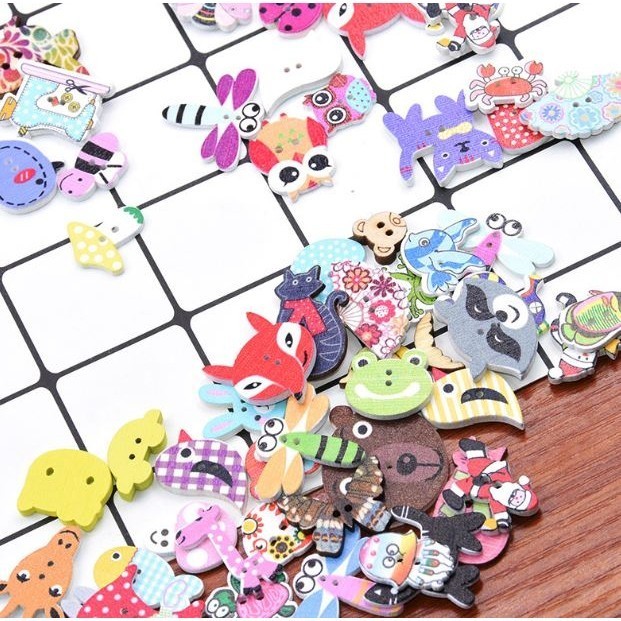 10pcs/lot Scrapbook buttons decorative Wooden Buttons Random Mixed Animal wood Buttons for Craft botones (2914L) - Image 2