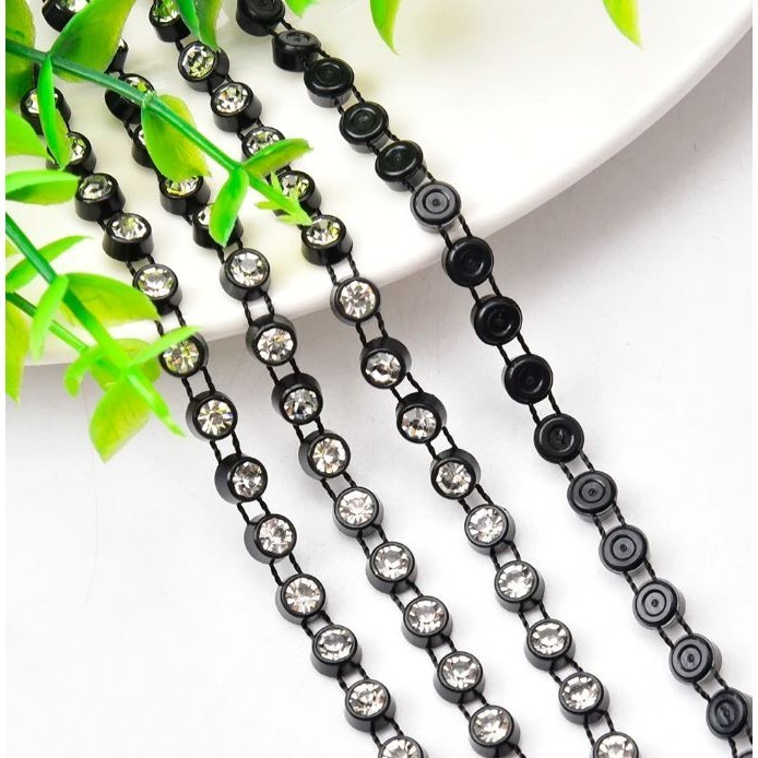 3/3.5/4/5mm Crystal Glass Rhinestone Lace Trim Banding with Mesh Fabric Ribbon Fringe Jewelry Access Lace Decor(2979L) - Image 3