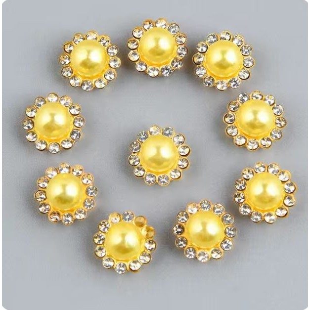 5pcs Golden Sunflower Rhinestone Crystal Pearls Brooch Buttons, Diy Special Jewelry Making Decorative 彩色太阳珍珠花心钻 (2994L) - Image 18