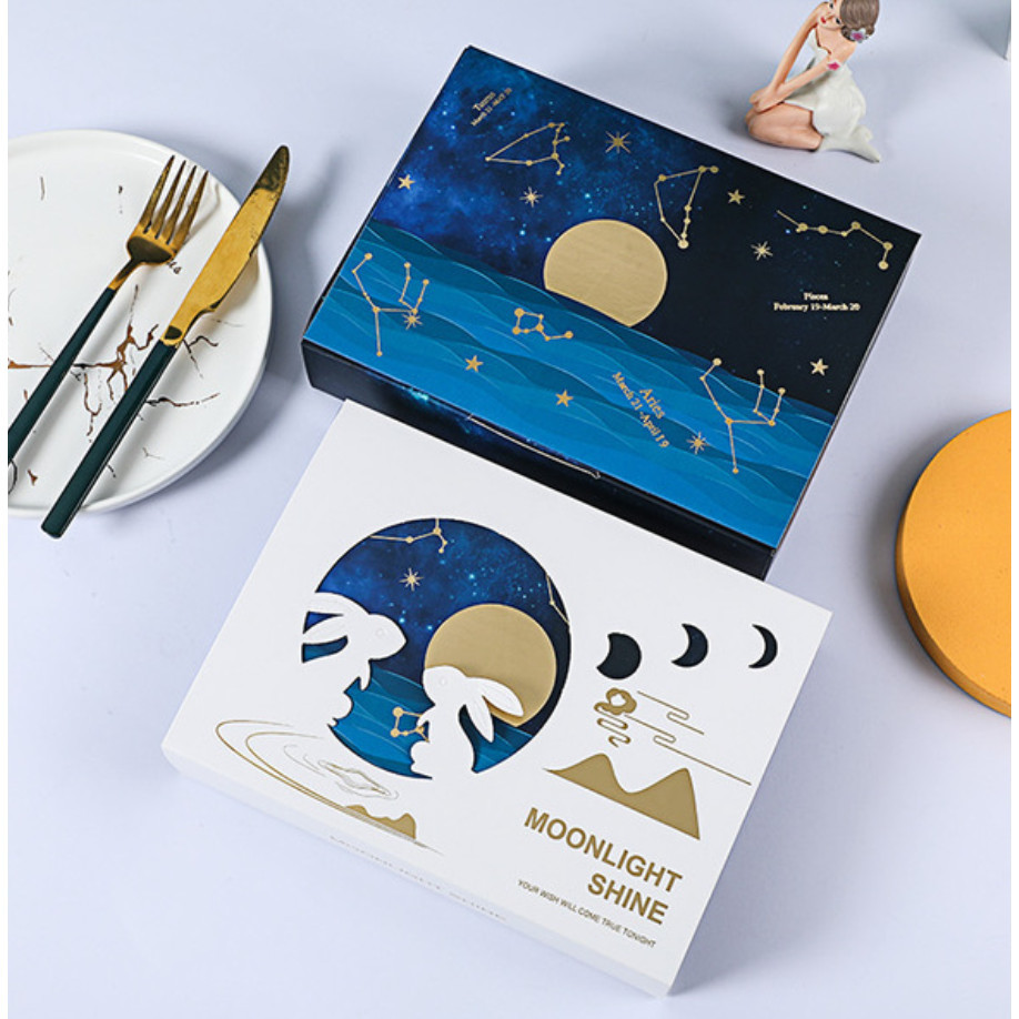 1pc Starry Sky Gold Foil Rabbit Mooncake Box Cake Chocolate Paper Box Birthday Party Gifts Packaging Boxes星空玉兔月饼盒(2988L) - Image 2