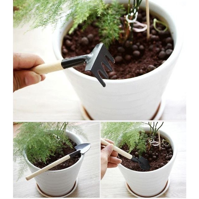 3 Piece Set Mini Gardening Potting Tools Wooden Handle Shovel Rake Shovel Multifunctional Household Plant Tools(2984L) - Image 7