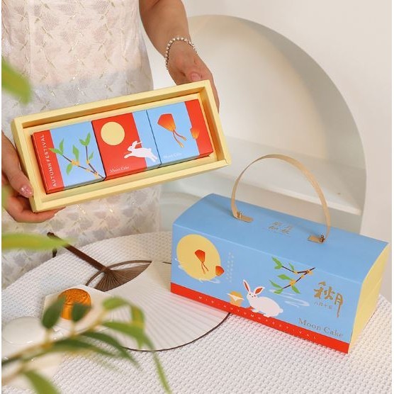 6grids Mooncake Packaging Portable Gift Box Baked Bean Paste Cake Dim Sum Box Premium Packaging Box 月饼礼盒包装盒 (2998L) - Image 3