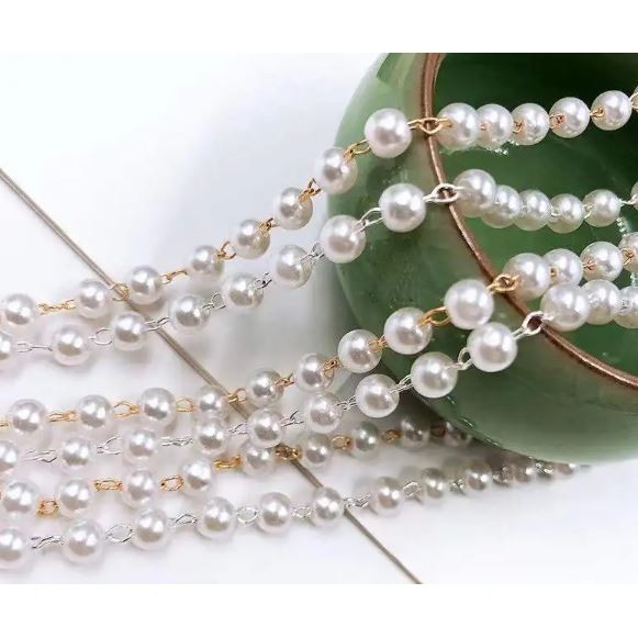 1yard Beaded Chain Imitation Pearl Chain Copper Necklace Chain For DIY Handmade Accessories Jewelry (2977L) - Image 3