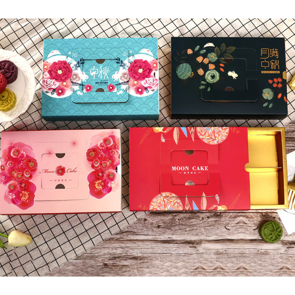1pc Flower pattern potable mooncake box with handle,biscuit candy biscuit box,chocolate pastry中秋月饼礼盒创意手提式 (2987L) - Image 4