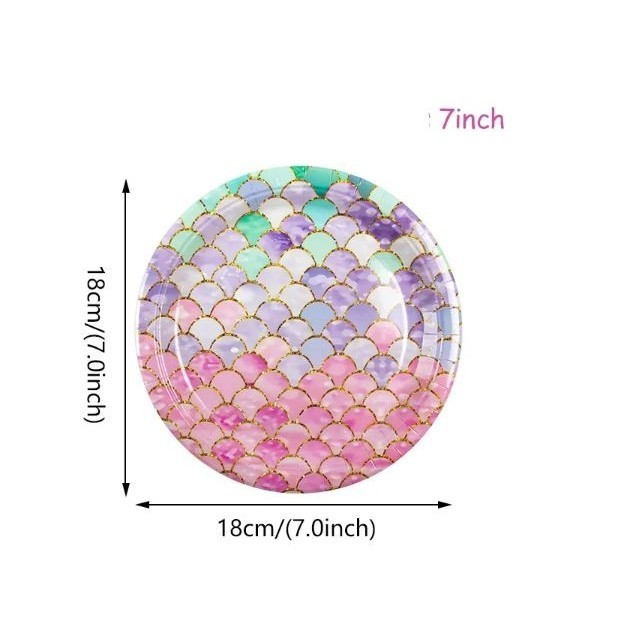 Mermaid Disposable Tableware Little Mermaid Paper Plates Cup Napkin Tablecloth Girl Mermaid Birthday Party Decor(2957L) - Image 3