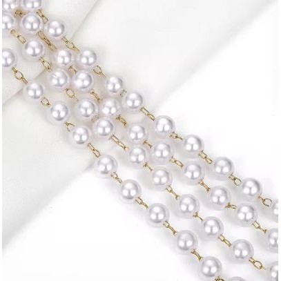1yard Beaded Chain Imitation Pearl Chain Copper Necklace Chain For DIY Handmade Accessories Jewelry (2977L) - Image 7
