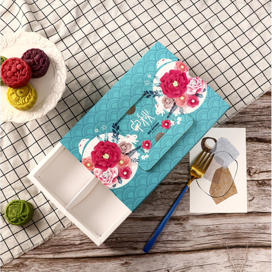 1pc Flower pattern potable mooncake box with handle,biscuit candy biscuit box,chocolate pastry中秋月饼礼盒创意手提式 (2987L) - Image 8