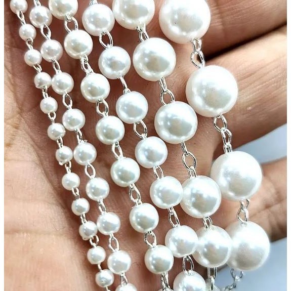 1yard Beaded Chain Imitation Pearl Chain Copper Necklace Chain For DIY Handmade Accessories Jewelry (2977L) - Image 5